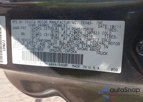2012 Toyota Tacoma Base V6 z USA, uszkodzony, nr VIN 5TFUU4EN8CX027055